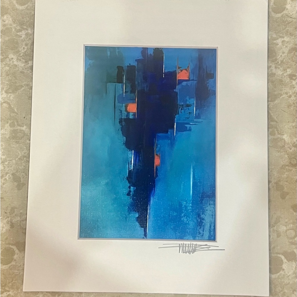 Abstract Blue and Orange Art Matted Print